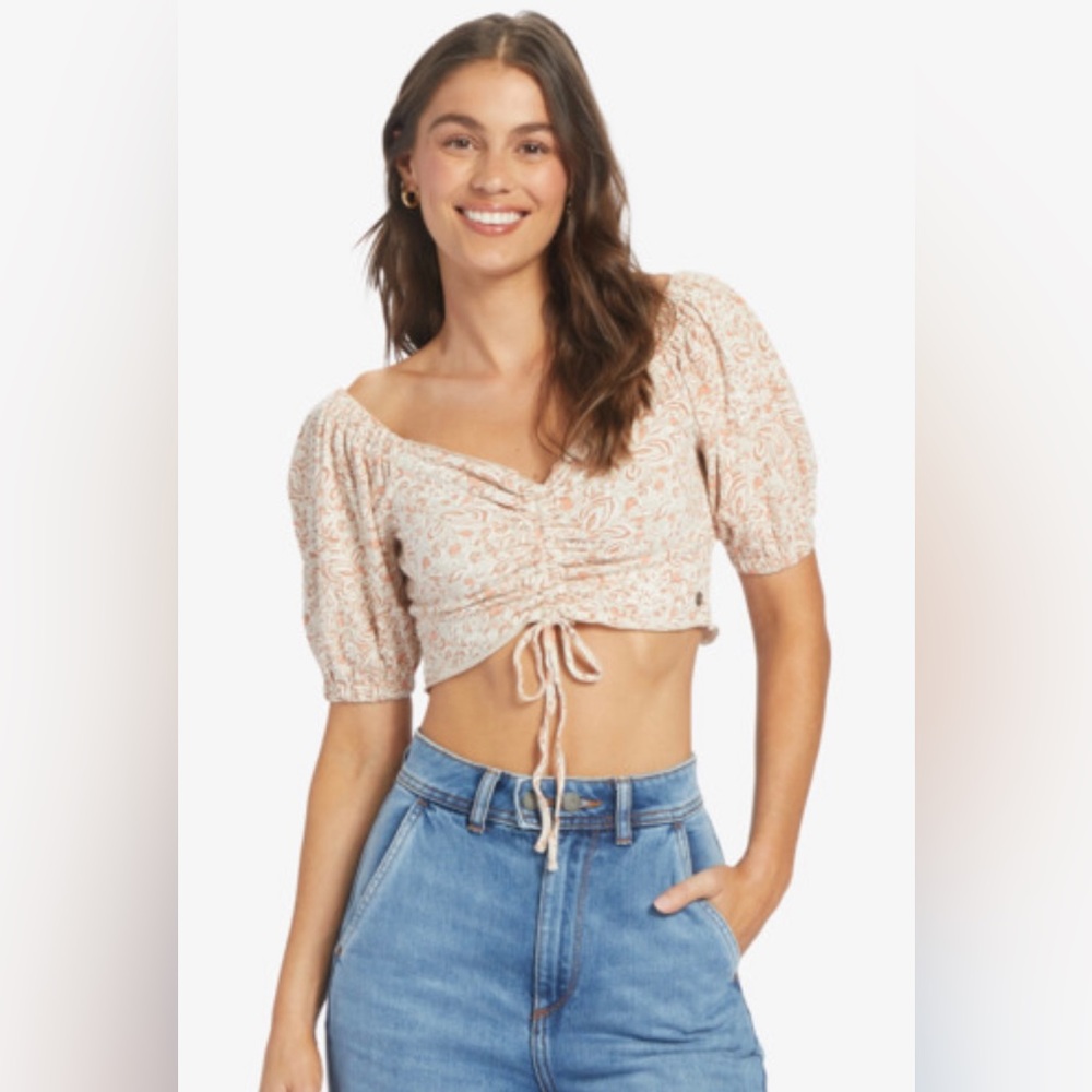 Roxy Flirty Walk Printed Ruched Crop Top